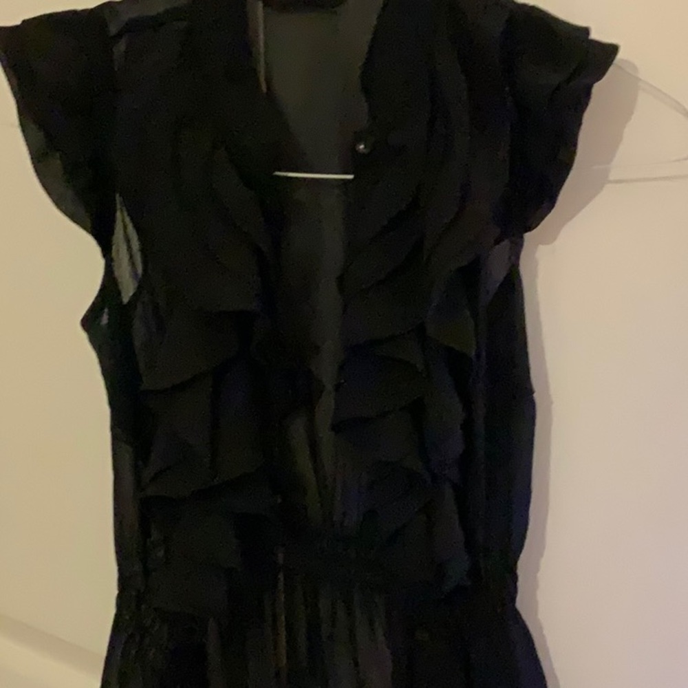Body central sheer black ruffled tuxedo top